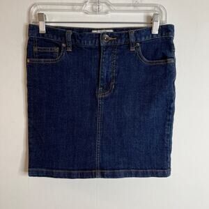 Free People Women's Jean Mini Skirt Sz 2 Pencil Straight Dark Wash Denim Stretch